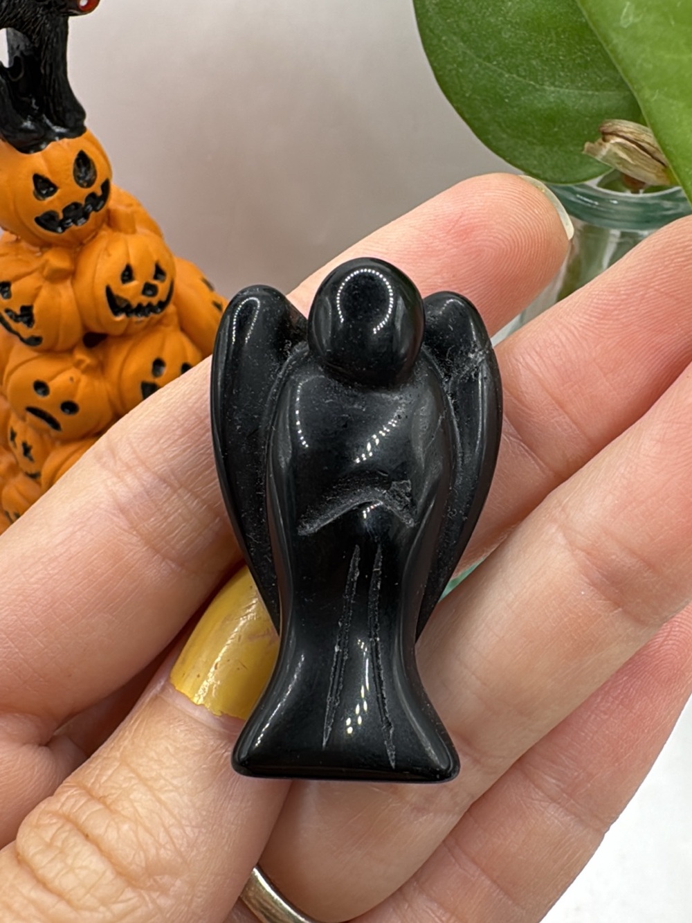 Black Obsidian Angel Figurine - Handheld Home Accent